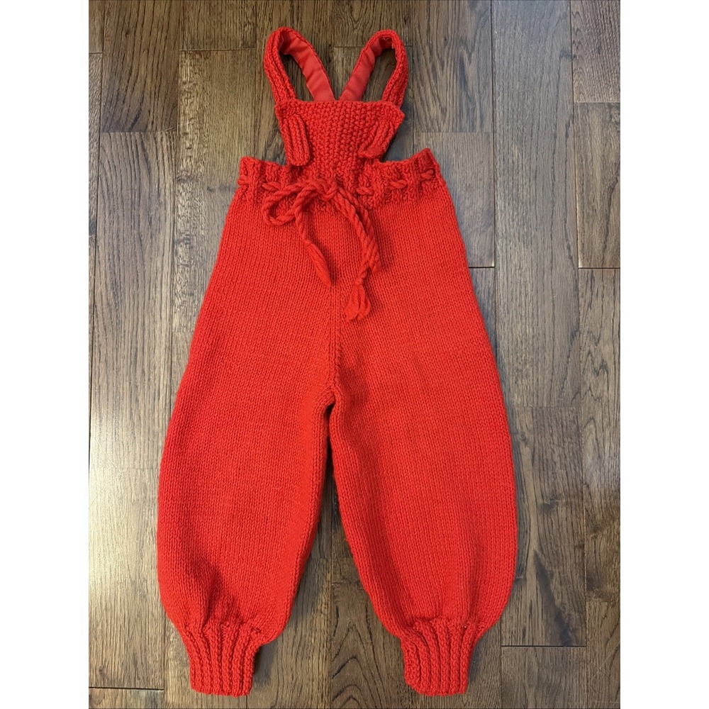 Vintage 1960s Knit Baby Sweater Romper Overalls Red Unisex